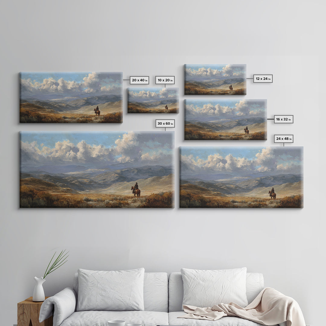 Eagle Flying Above Mountain Ridge Framed Canvas Print, Western Art, Painting, Southwestern Decor, Fine Art, Frontier, WES-2x1-33