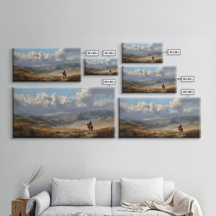 Eagle Flying Above Mountain Ridge Framed Canvas Print, Western Art, Painting, Southwestern Decor, Fine Art, Frontier, WES-2x1-33