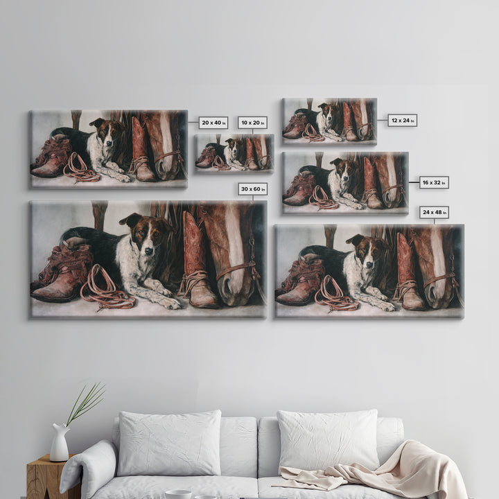 Ranch Dog Beside Worn Boots Canvas Print, Western Art, Printable Wall Art, Southwestern Decor, Frontier, Downloadable Art, WES-2x1-41