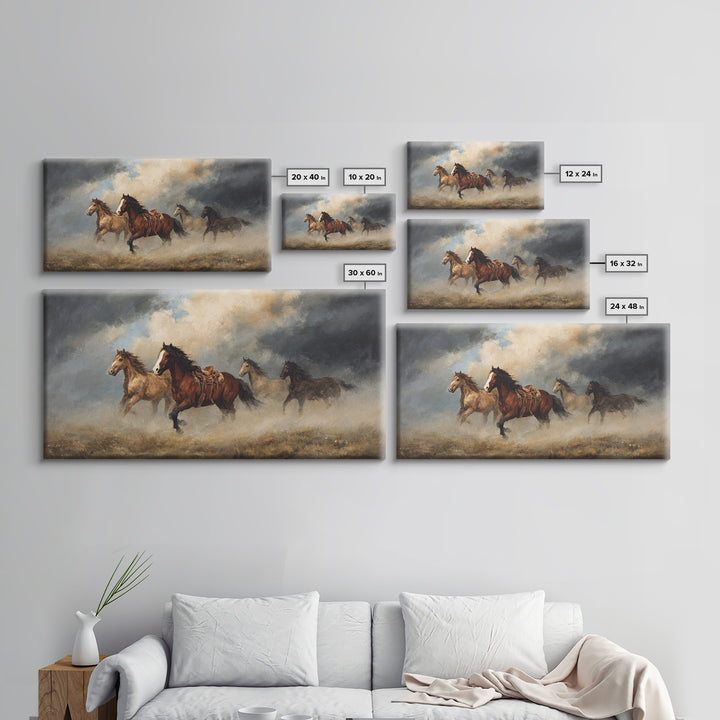Wild Mustang Herd Canvas Print, Western Art, Original Art, Southwestern Decor, Frontier, Landscape, Native American Art, WES-2x1-70