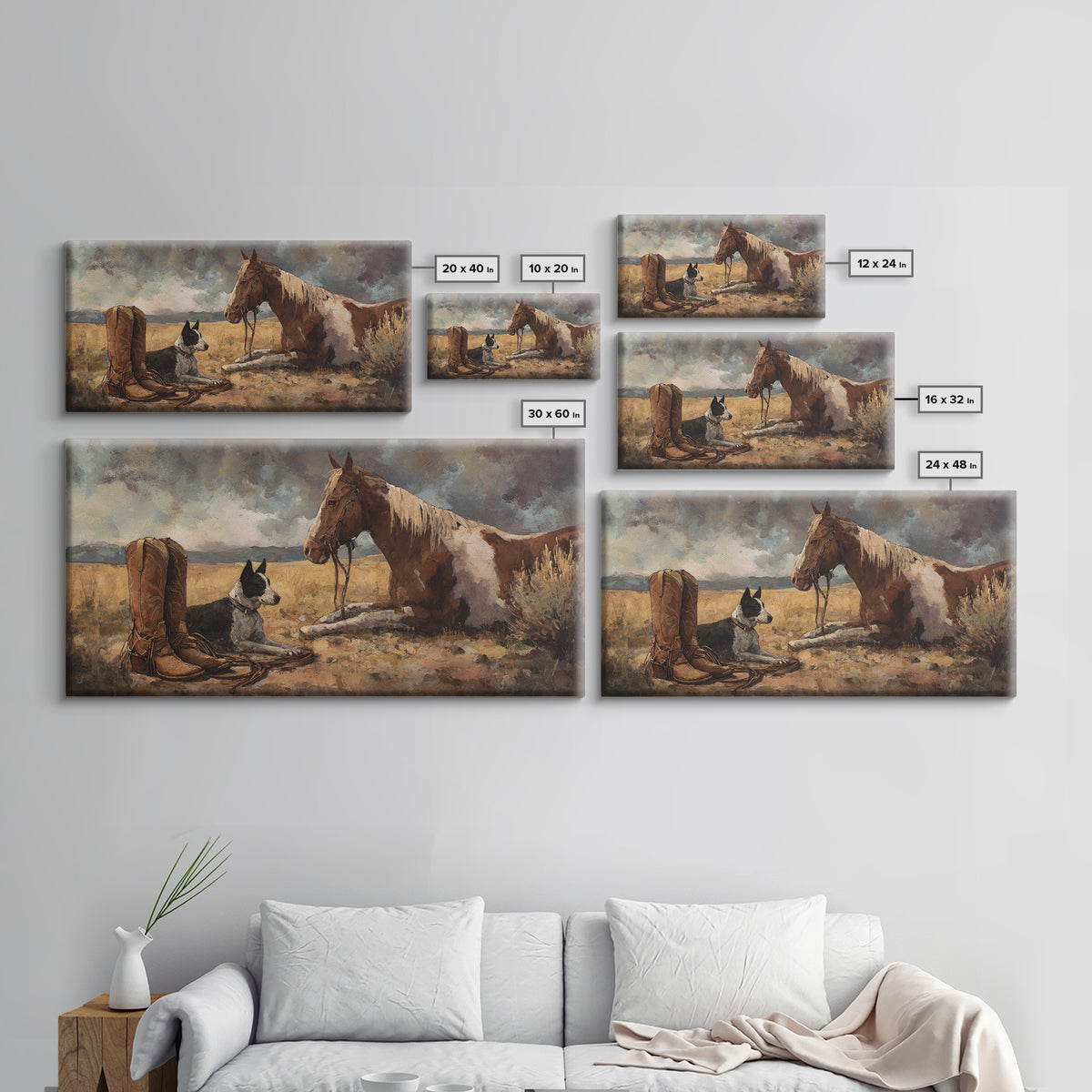 Ranch Dog Beside Worn Boots Canvas Print, Western Art, Cowboy Art, Southwestern Decor, Fine Art, Frontier, Rustic Wall Art, WES-2x1-89