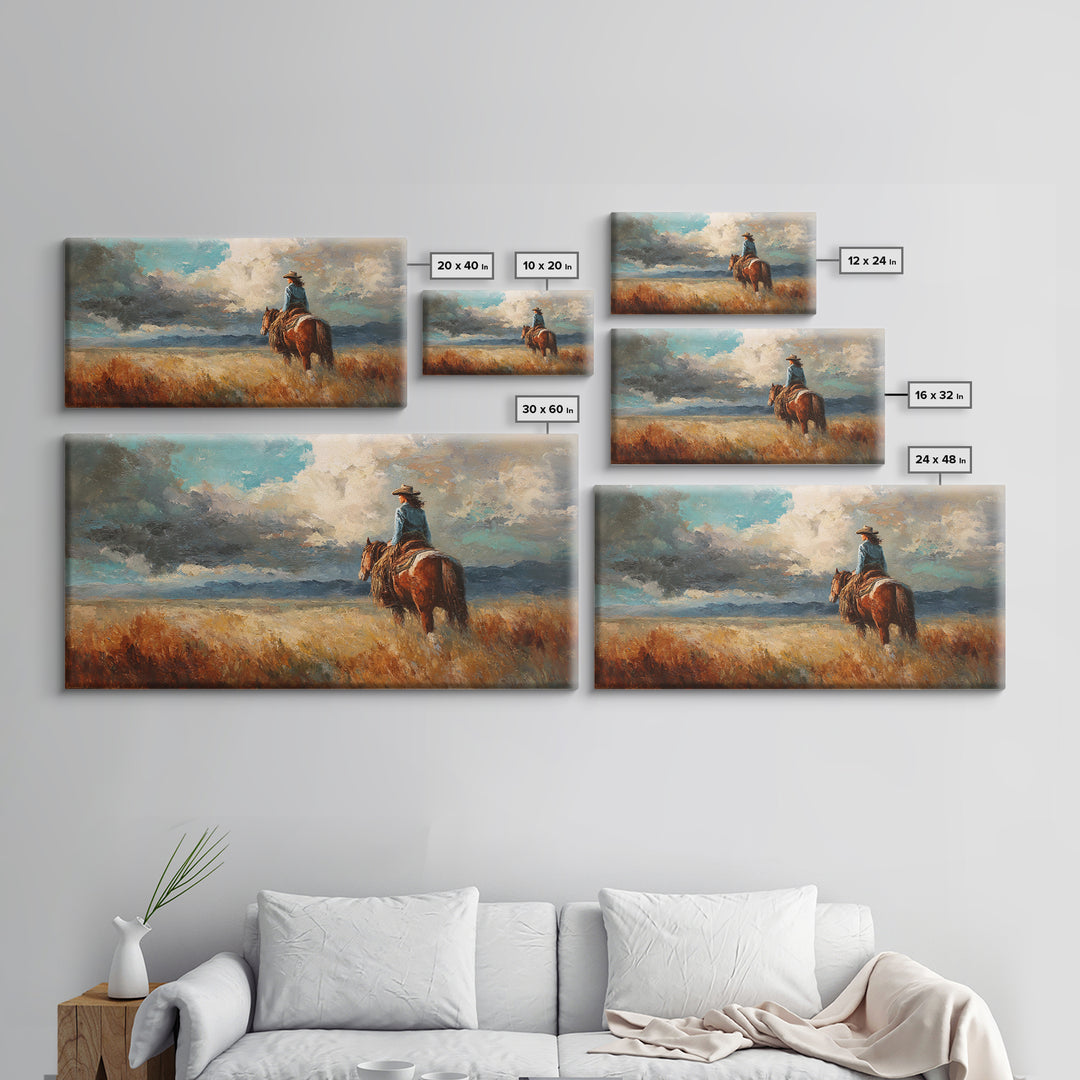 Cowgirl Portrait with Turquoise Jewelry Canvas Print, Western Art, Western, Southwestern Decor, Frontier, Native American Art, WES-2x1-98