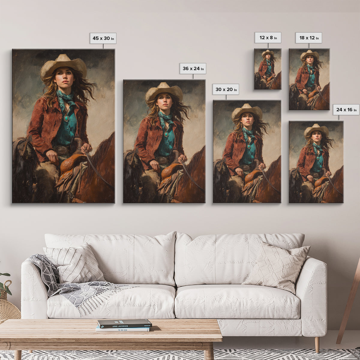 Cowgirl Portrait with Turquoise Jewelry Canvas Print, Western Art, Wall Art, Southwestern Decor, Oil Painting, Frontier, WES-2x3-14