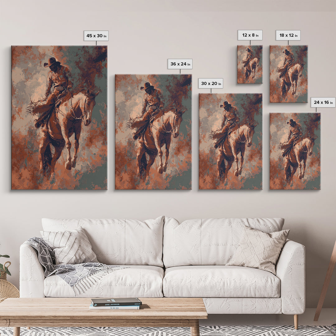 Rodeo Rider Mid Motion Canvas Print, Western Art, Cowboy Art, Southwestern Decor, Fine Art, Frontier, Rustic Wall Art, WES-2x3-65