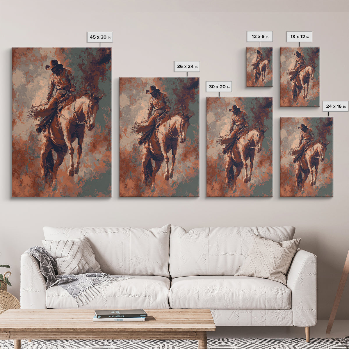 Rodeo Rider Mid Motion Canvas Print, Western Art, Cowboy Art, Southwestern Decor, Fine Art, Frontier, Rustic Wall Art, WES-2x3-65