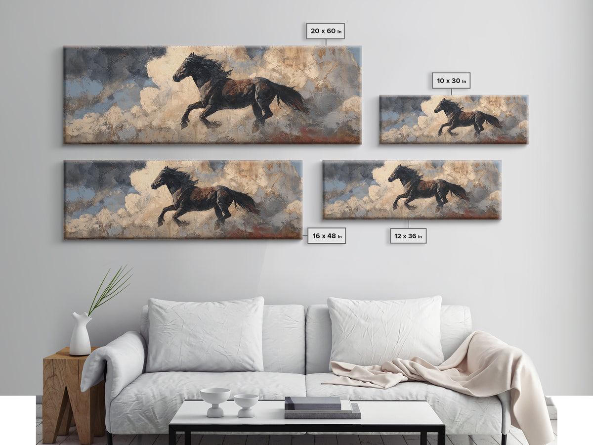 Buffalo Silhouette Beneath Enormous Sky Canvas Print, Western Art, Textured Painting, Southwestern Decor, Fine Art, Frontier, WES-3x1-48