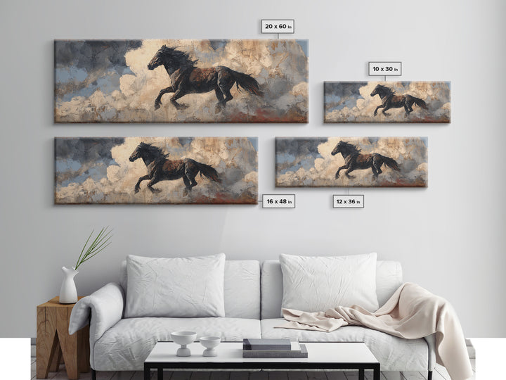 Buffalo Silhouette Beneath Enormous Sky Canvas Print, Western Art, Textured Painting, Southwestern Decor, Fine Art, Frontier, WES-3x1-48