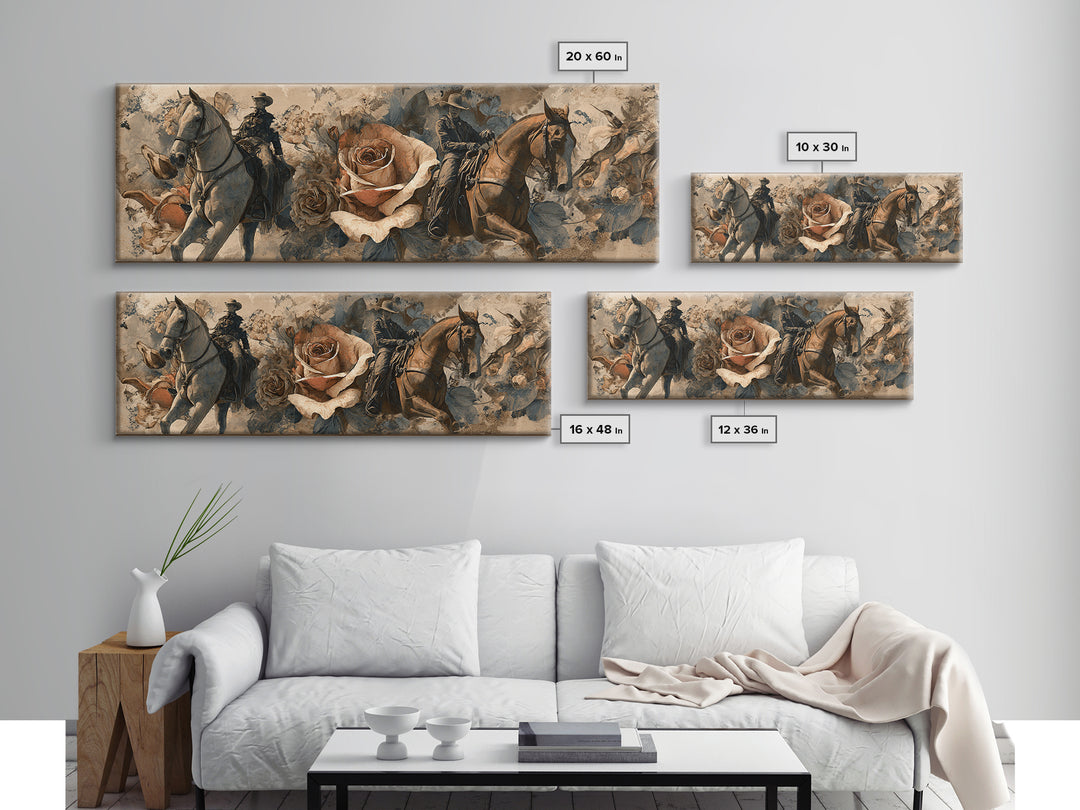 Old Revolver and Roses Framed Canvas Print, Western Art, Painting, Southwestern Decor, Fine Art, Frontier, Trendy Wall Art, WES-3x1-59