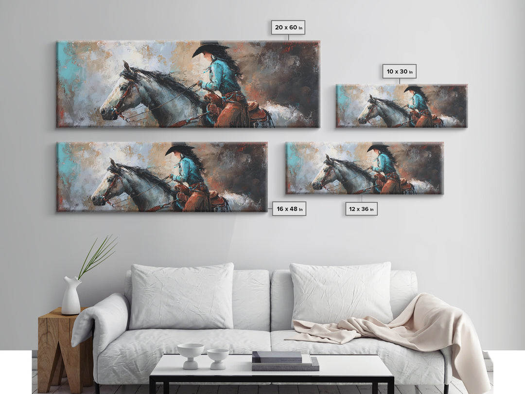 Cowgirl Portrait with Turquoise Jewelry Canvas Print, Western Art, Wall Art, Southwestern Decor, Oil Painting, Frontier, WES-3x1-70
