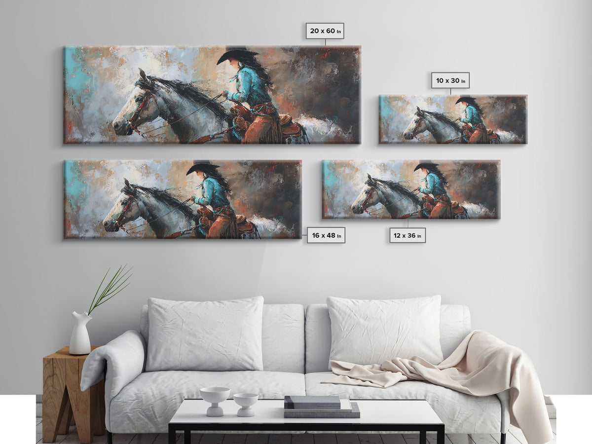 Cowgirl Portrait with Turquoise Jewelry Canvas Print, Western Art, Wall Art, Southwestern Decor, Oil Painting, Frontier, WES-3x1-70