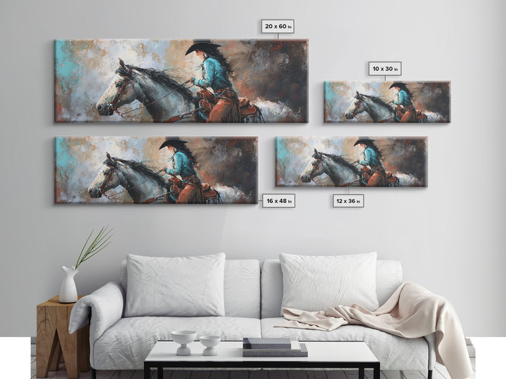 Cowgirl Portrait with Turquoise Jewelry Canvas Print, Western Art, Wall Art, Southwestern Decor, Oil Painting, Frontier, WES-3x1-70