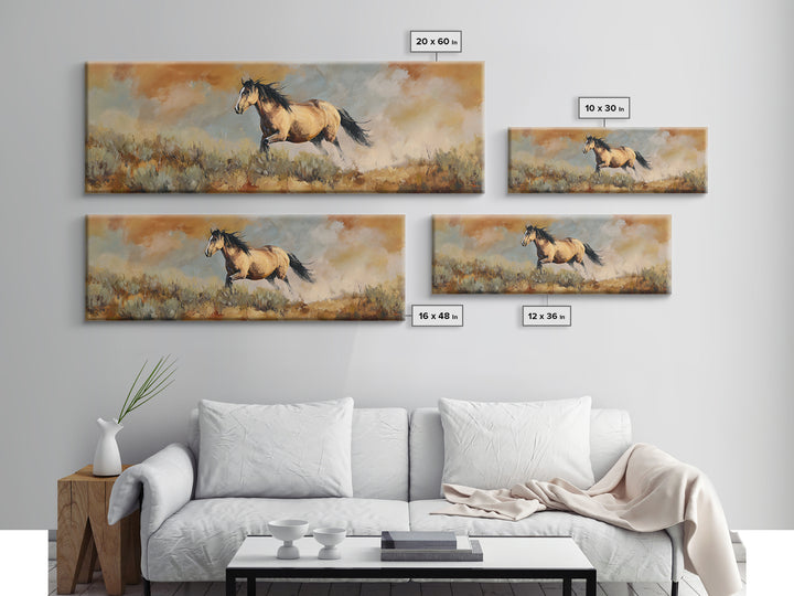 Buckskin Horse in Golden Prairie Light Canvas Print, Western Art, Western Decor, Southwestern Decor, Fine Art, Frontier, WES-3x1-71