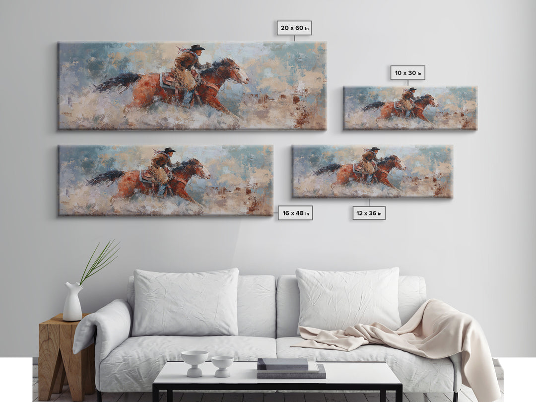 Rodeo Rider Mid Motion Framed Canvas Print, Western Art, Neutral Decor, Southwestern Decor, Fine Art, Frontier, Home Decor, WES-3x1-73