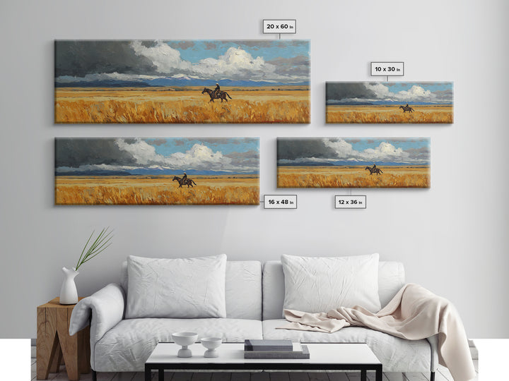 Golden Wheat Field Canvas Print, Western Art, Wall Art, Southwestern Decor, Oil Painting, Frontier, Minimalist Wall Art, WES-3x1-88