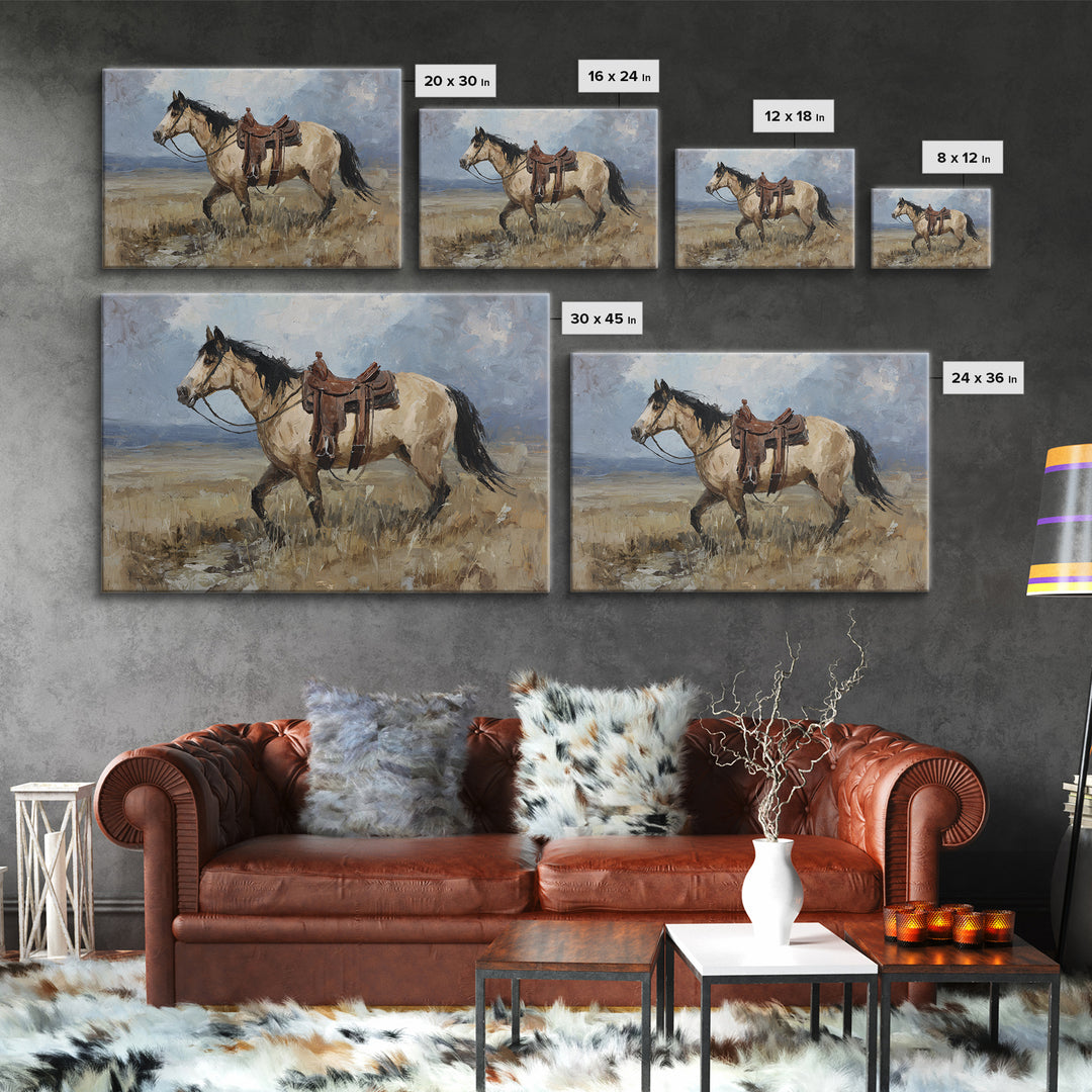 Buckskin Horse in Golden Prairie Light Canvas Print, Western Art, Modern Decor, Southwestern Decor, Fine Art, Frontier, WES-3x2-11