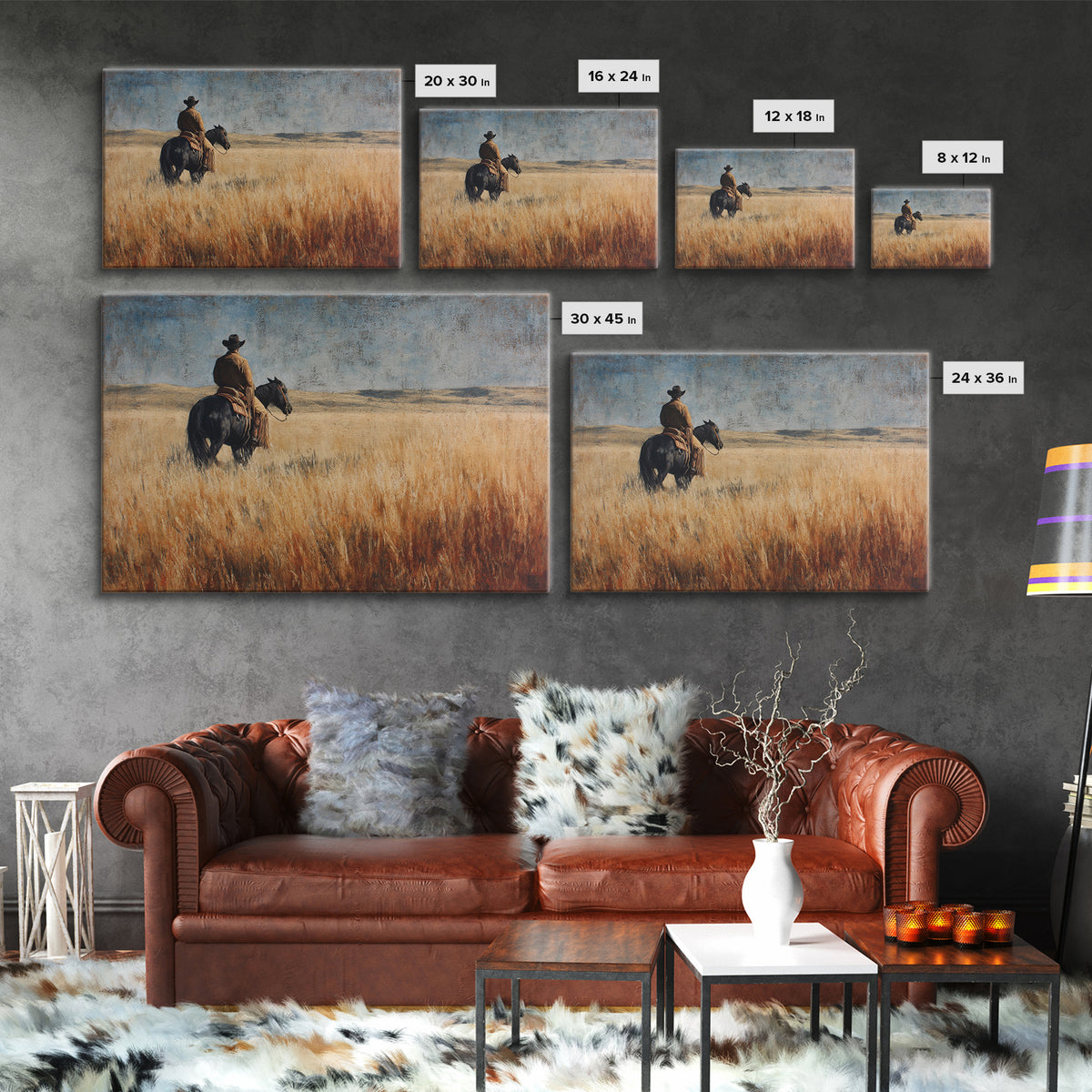 Golden Wheat Field Canvas Print, Western Art, Horse Art, Southwestern Decor, Abstract Art, Frontier, Room Decor, WES-3x2-52