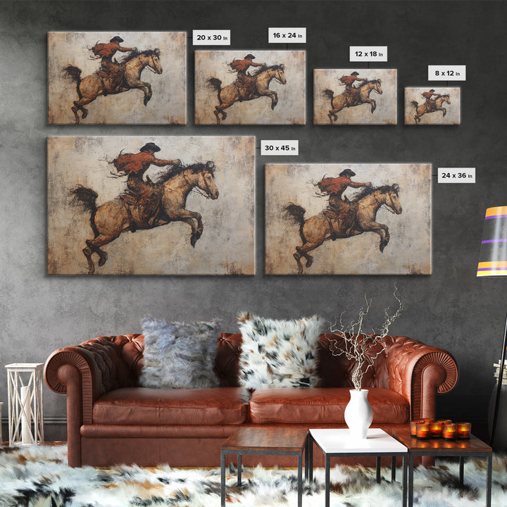 Rodeo Rider Mid Motion Canvas Print, Western Art, Desert Art, Southwestern Decor, Oil Painting, Frontier, Minimalist Decor, WES-3x2-61
