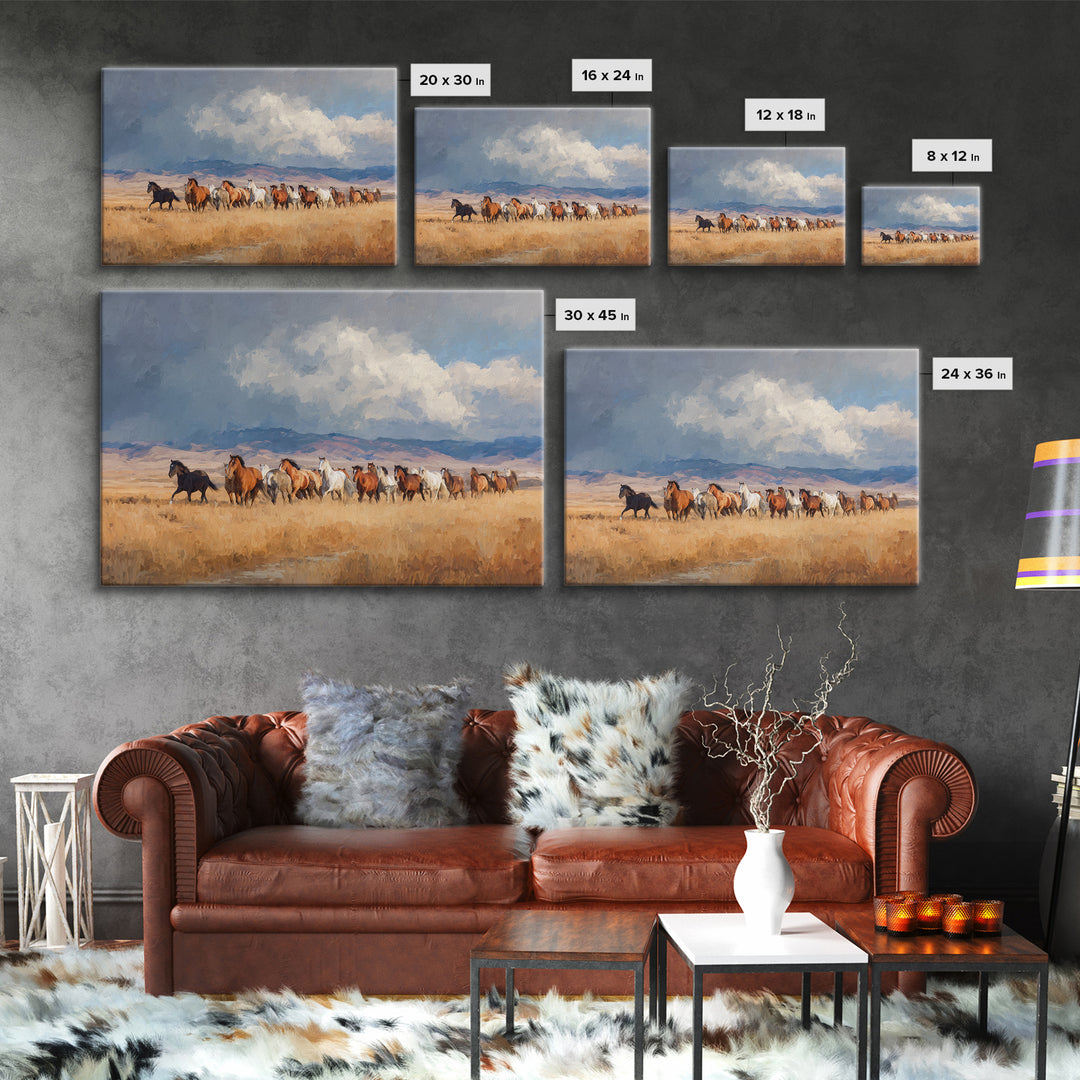 Wild Mustang Herd Framed Canvas Print, Western Art, Western Wall Decor, Southwestern Decor, Fine Art, Frontier, WES-3x2-78