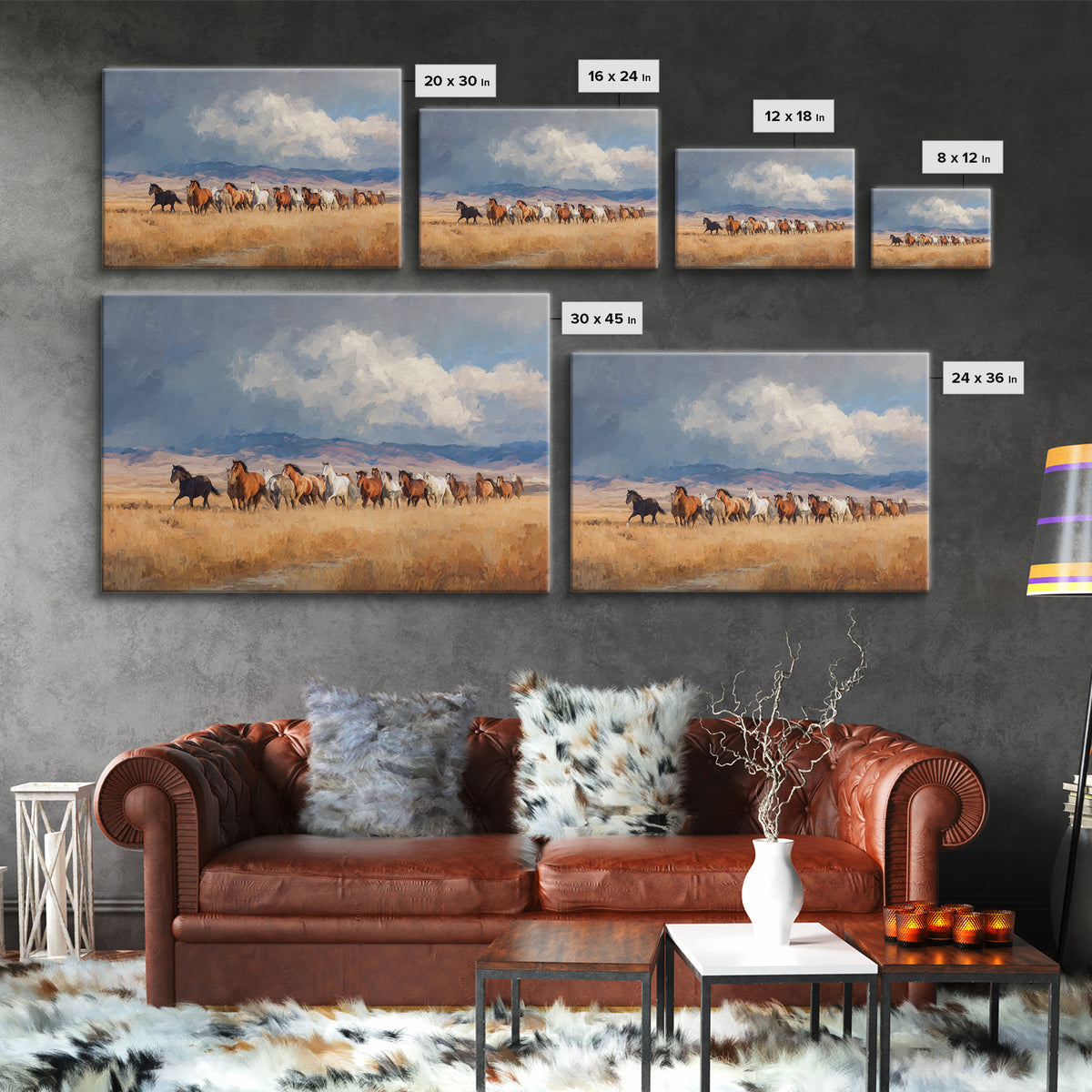 Wild Mustang Herd Framed Canvas Print, Western Art, Western Wall Decor, Southwestern Decor, Fine Art, Frontier, WES-3x2-78