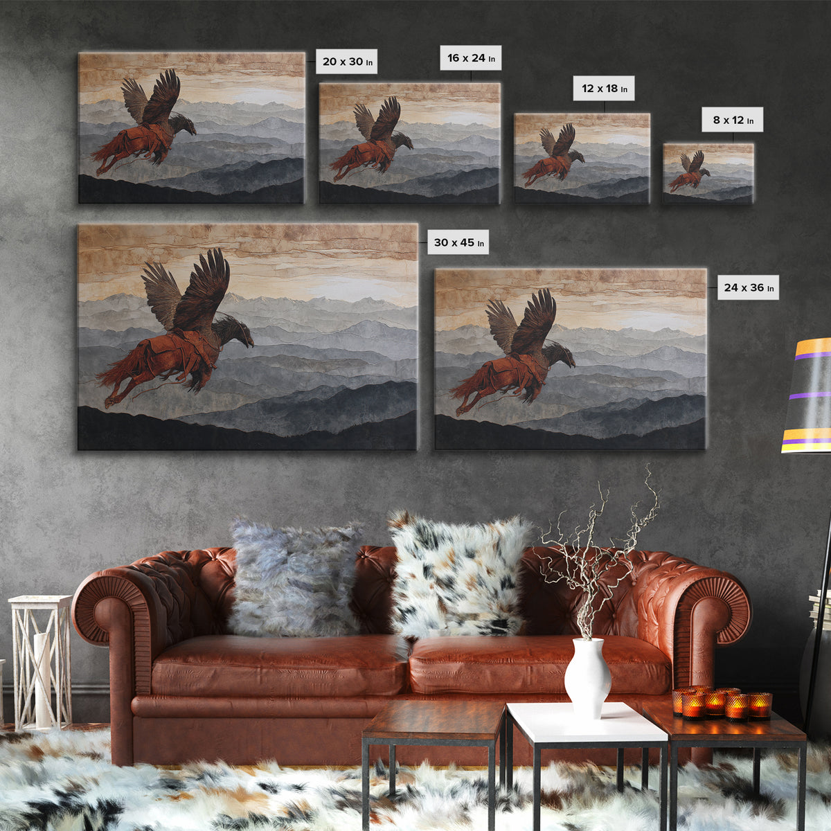 Eagle Flying Above Mountain Ridge Canvas Print, Western Art, Boho Decor, Southwestern Decor, Fine Art, Frontier, Art Print, WES-3x2-89