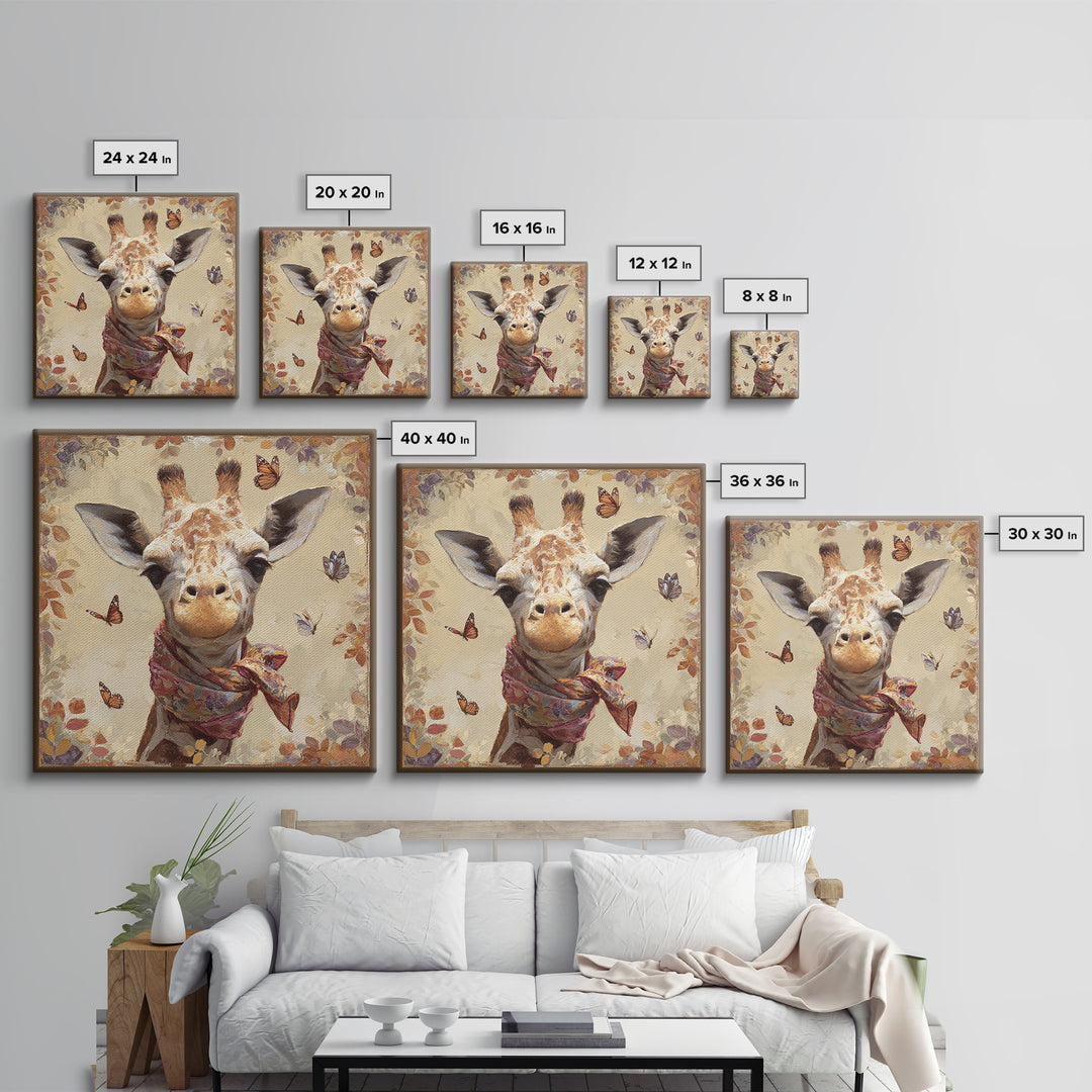 Giraffe with Scarf and Butterflies Canvas Print, Whimsical Art, Nursery Wall Decor, Living Room Decor, Fine Art, Wonder, WHI-1x1-10