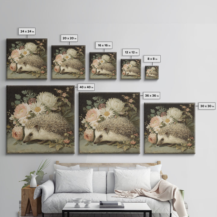 Hedgehog Carrying Wildflowers Canvas Print, Whimsical Art, Whimsical, Living Room Decor, Watercolor Art, Wonder, Nursery Art, WHI-1x1-15