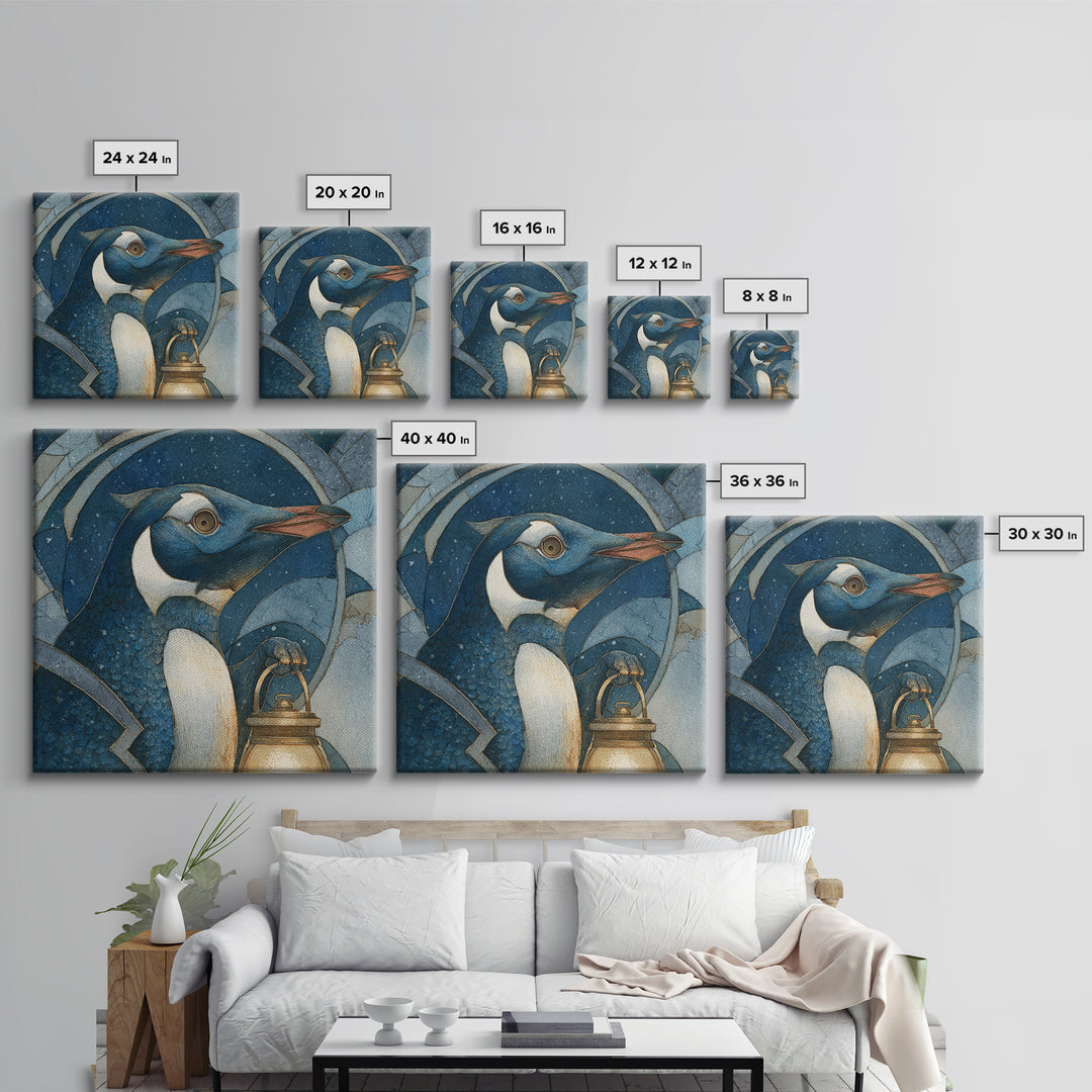 Penguin Holding a Lantern Canvas Print, Whimsical Art, Gallery Decor, Living Room Decor, Fine Art, Wonder, Wall Art, Home Decor, WHI-1x1-17