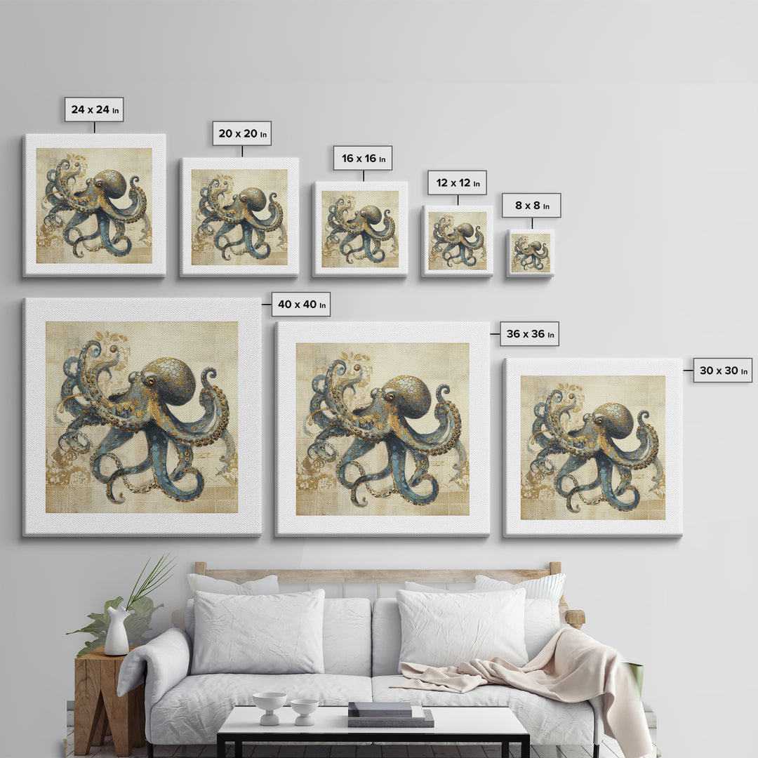 Octopus Conductor with Tiny Instruments Canvas Print, Whimsical Art, Dark Academia Decor, Living Room Decor, Fine Art, Wonder, WHI-1x1-18