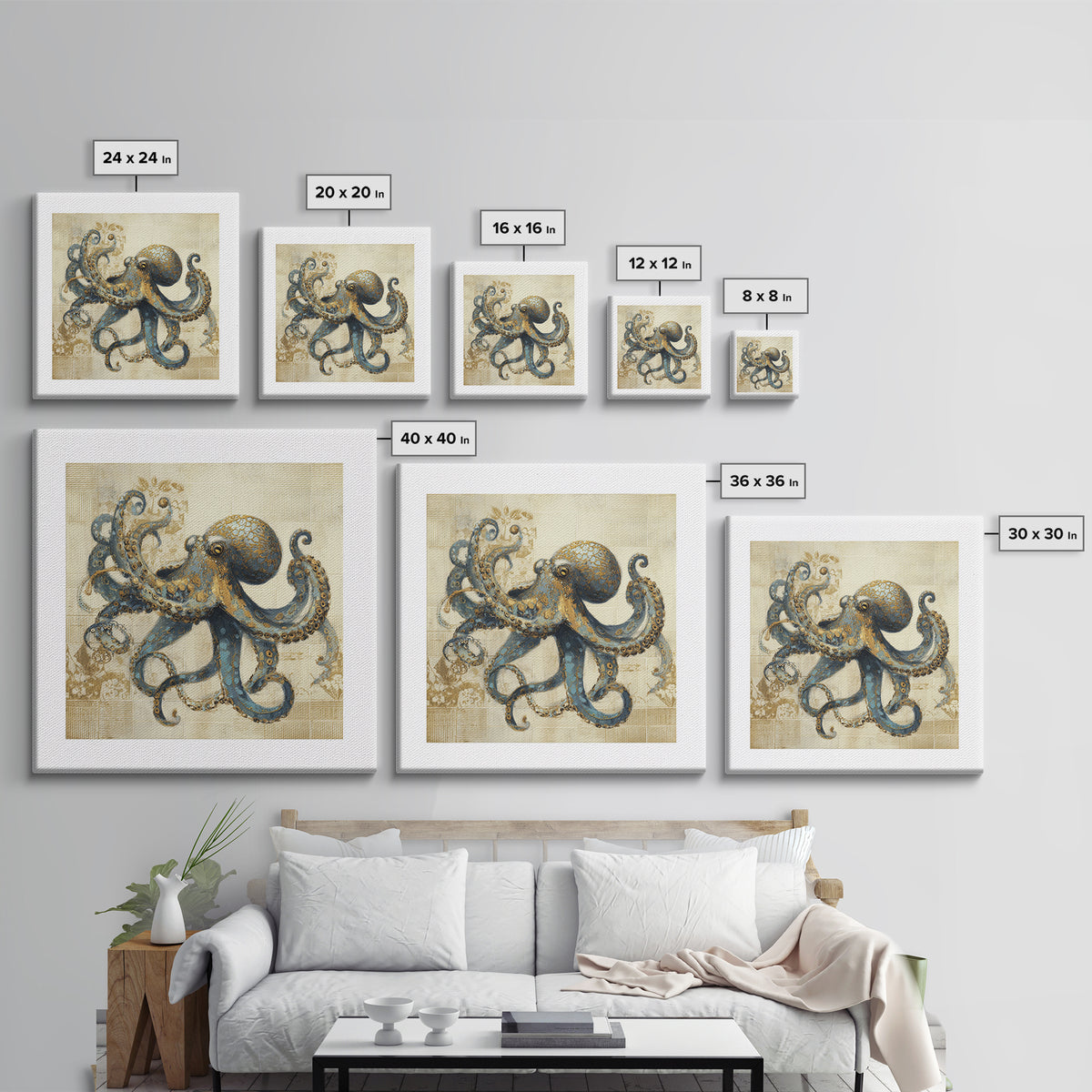 Octopus Conductor with Tiny Instruments Canvas Print, Whimsical Art, Dark Academia Decor, Living Room Decor, Fine Art, Wonder, WHI-1x1-18