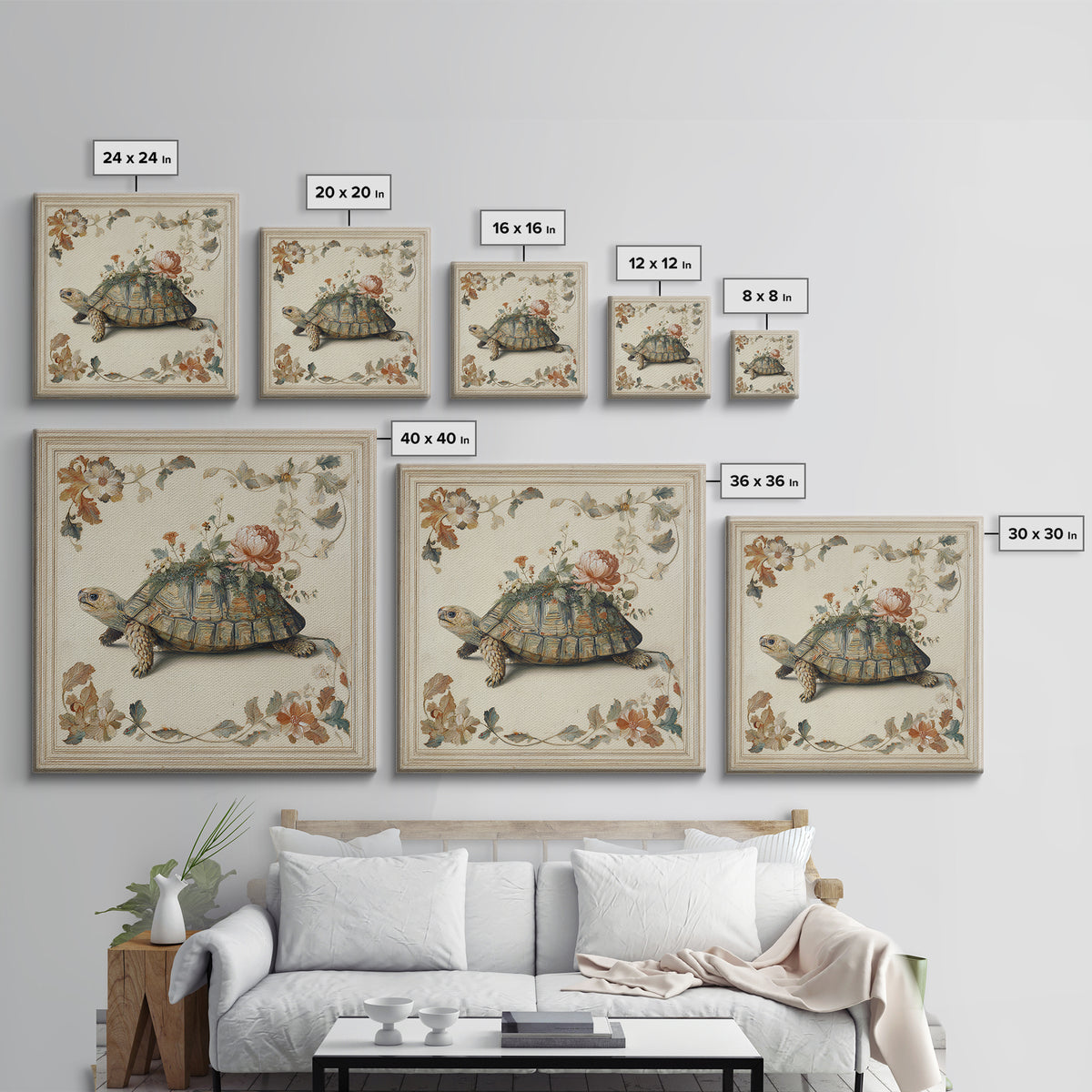 Turtle with Garden Growing on Shell Canvas Print, Whimsical Art, Dopamine Decor, Living Room Decor, Fine Art, Wonder, WHI-1x1-22
