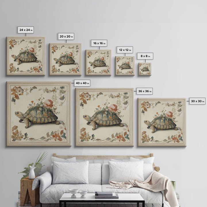 Turtle with Garden Growing on Shell Canvas Print, Whimsical Art, Dopamine Decor, Living Room Decor, Fine Art, Wonder, WHI-1x1-22