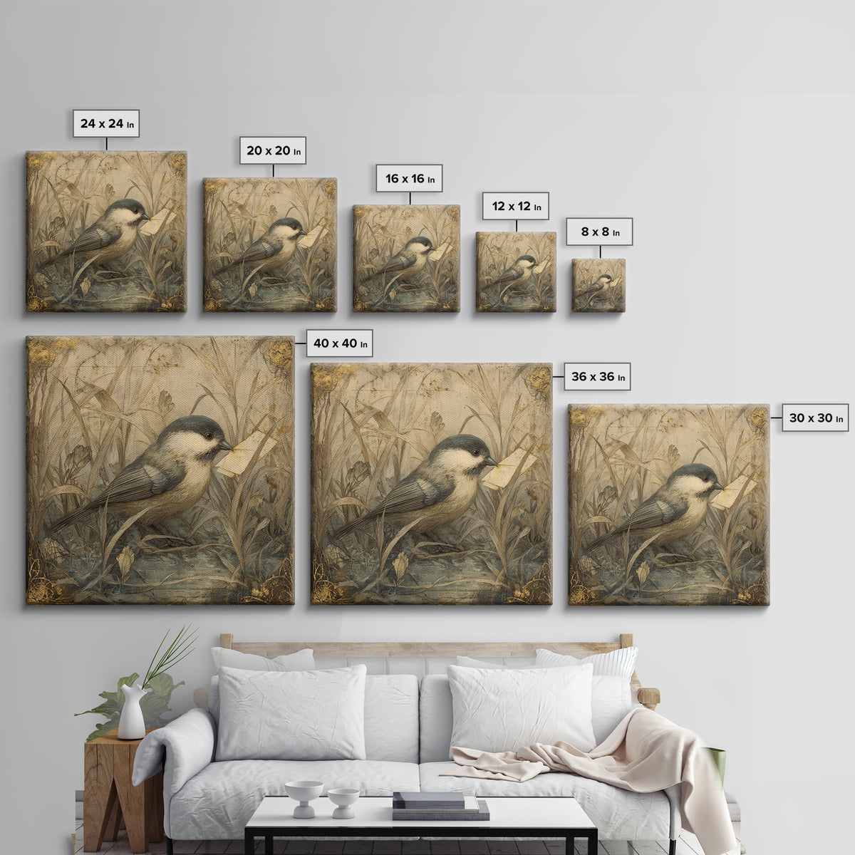 Bird Delivering a Tiny Love Letter Canvas Print, Whimsical Art, Nursery Wall Art, Living Room Decor, Fine Art, Wonder, WHI-1x1-23