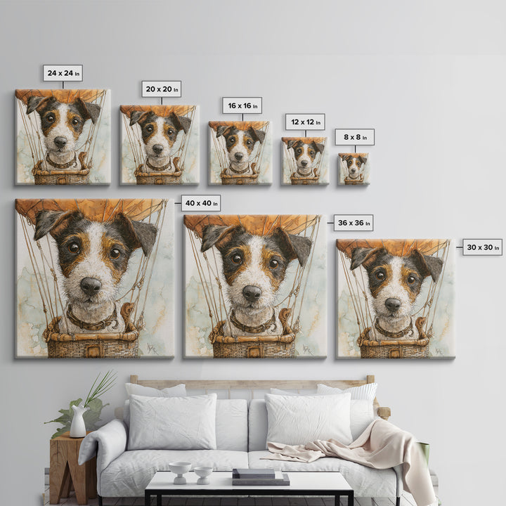 Dog in a Hot Air Balloon Framed Canvas Print, Whimsical Art, Gallery Decor, Living Room Decor, Fine Art, Wonder, Wall Art, WHI-1x1-38