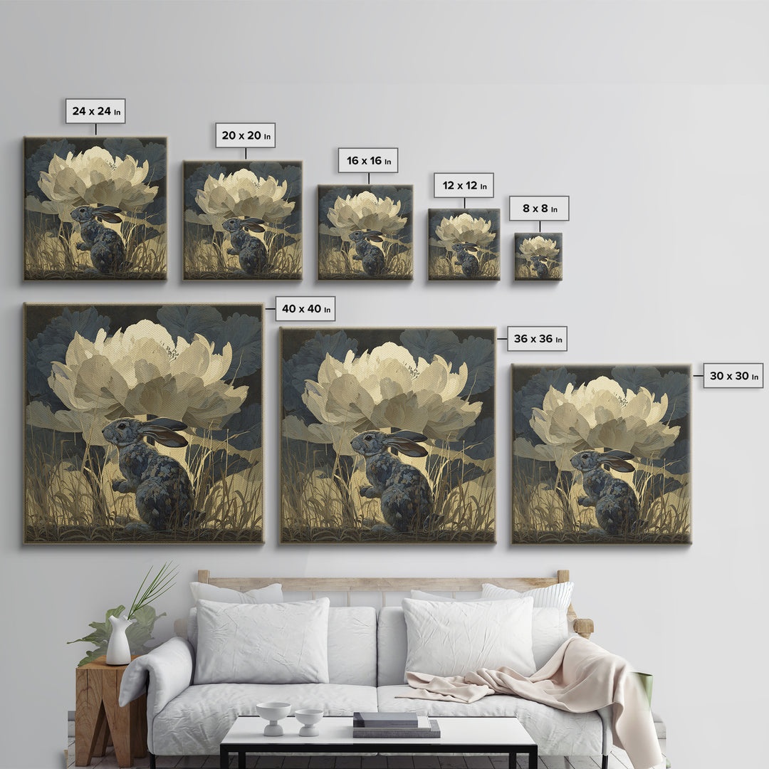 Rabbit Reading Beneath a Giant Flower Canvas Print, Whimsical Art, Fine Art Print, Living Room Decor, Watercolor Art, Wonder, WHI-1x1-5