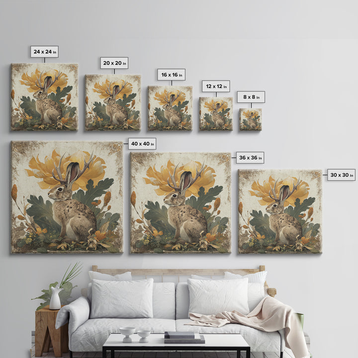 Rabbit Reading Beneath a Giant Flower Framed Canvas Print, Whimsical Art, Textured Painting, Living Room Decor, Wonder, WHI-1x1-53