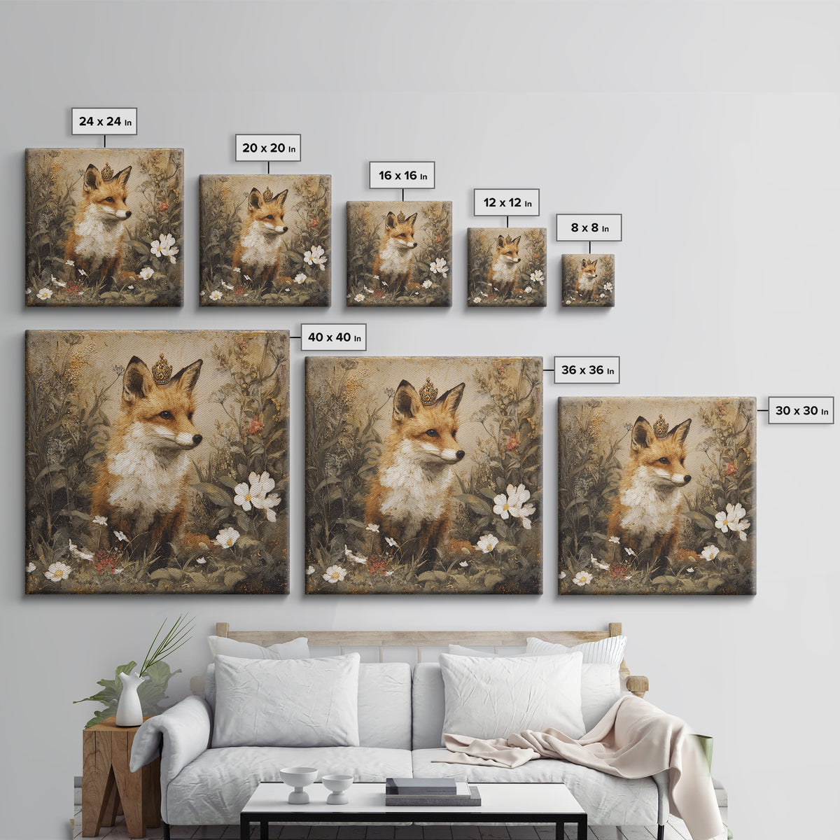 Fox Wearing a Tiny Crown Framed Canvas Print, Whimsical Art, Home Decor, Living Room Decor, Fine Art, Wonder, Digital Print, WHI-1x1-73