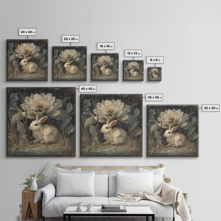 Rabbit Reading Beneath a Giant Flower Canvas Print, Whimsical Art, Wall Decor, Living Room Decor, Wonder, Printable Art, WHI-1x1-77