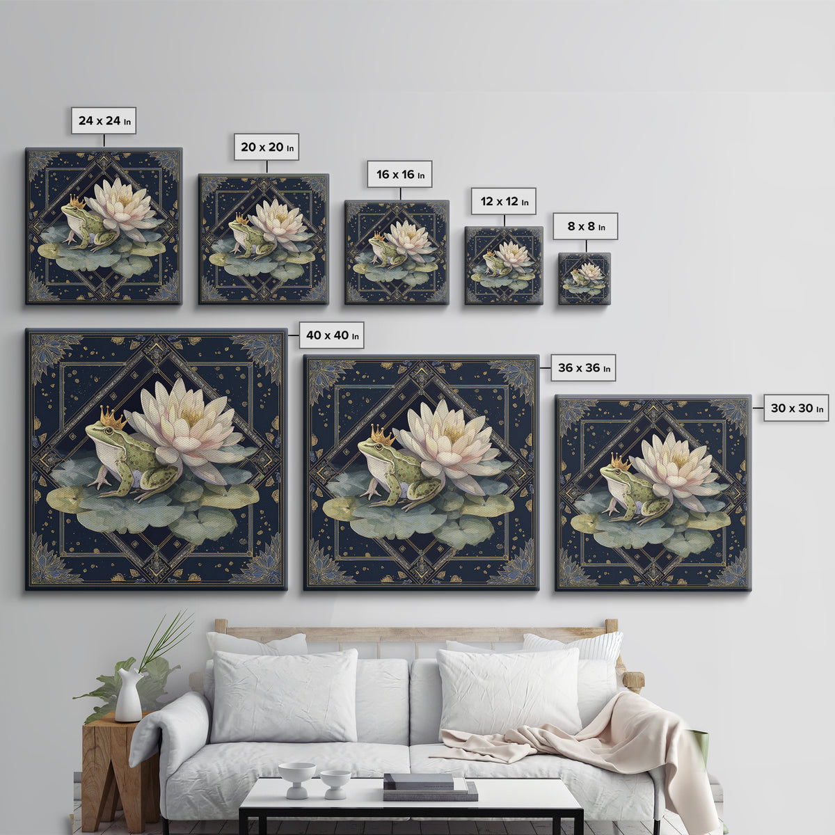 Frog Prince on a Lily Pad Framed Canvas Print, Whimsical Art, Fine Art Print, Living Room Decor, Fine Art, Wonder, Prints, WHI-1x1-80