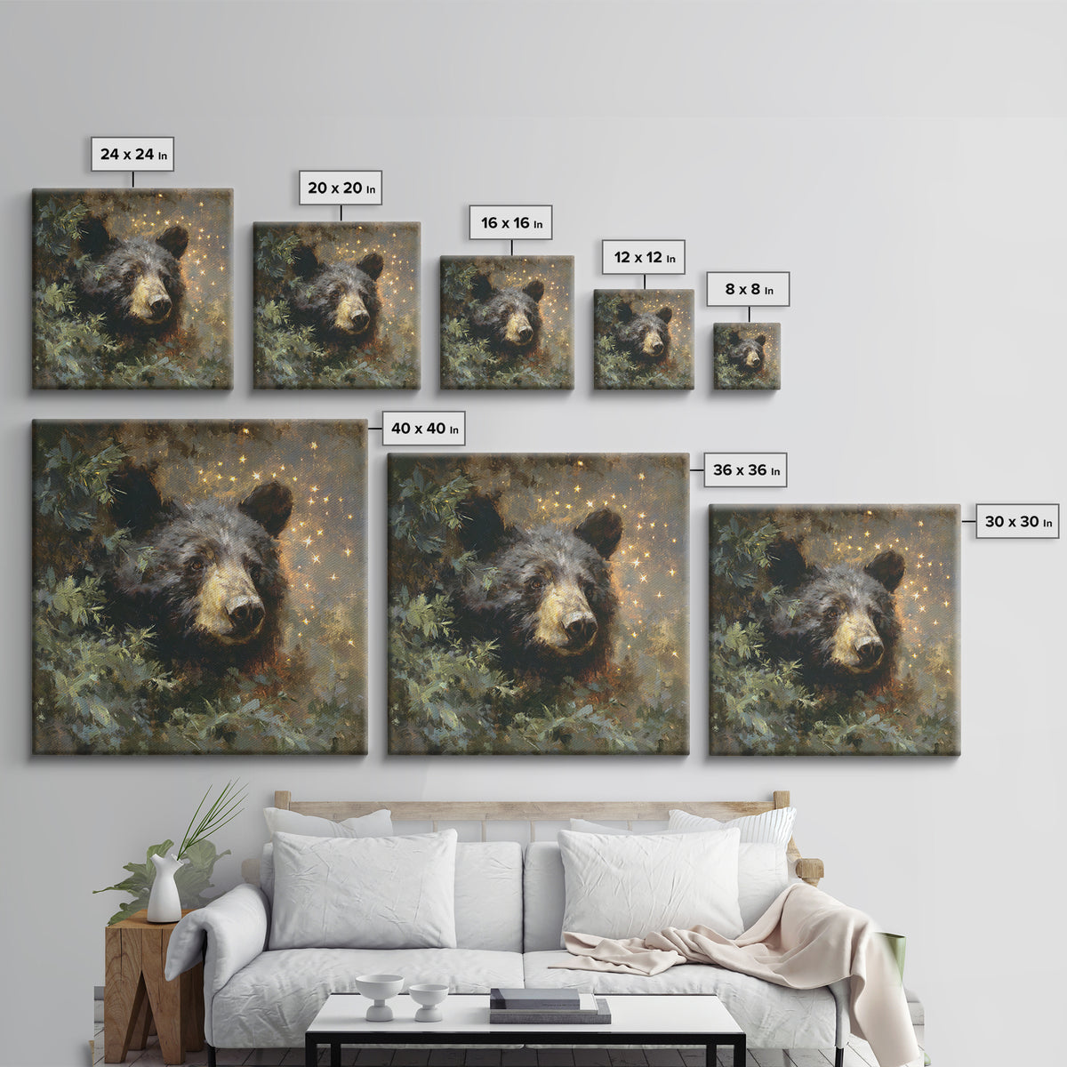 Bear Painting Stars Onto the Night Sky Canvas Print, Whimsical Art, Prints, Living Room Decor, Fine Art, Wonder, Printable Art, WHI-1x1-81