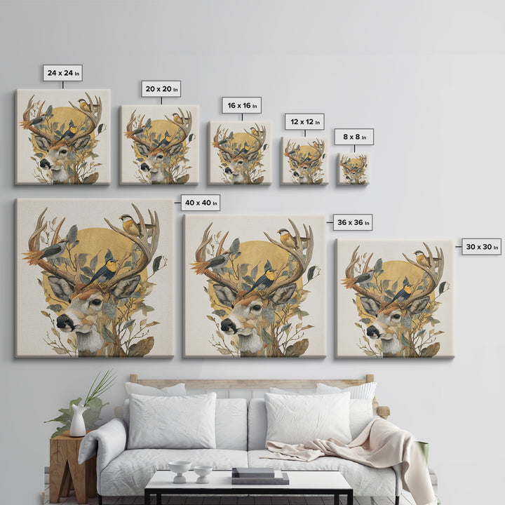 Deer with Antlers Full of Birds Canvas Print, Whimsical Art, Room Decor, Living Room Decor, Fine Art, Wonder, Oil Painting, WHI-1x1-91