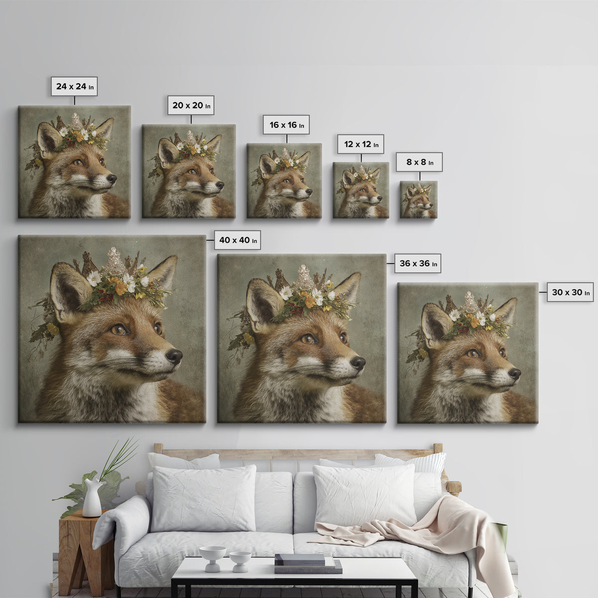 Fox Wearing a Tiny Crown Canvas Print, Whimsical Art, Printable Wall Art, Living Room Decor, Wonder, Abstract Wall Art, WHI-1x1-97