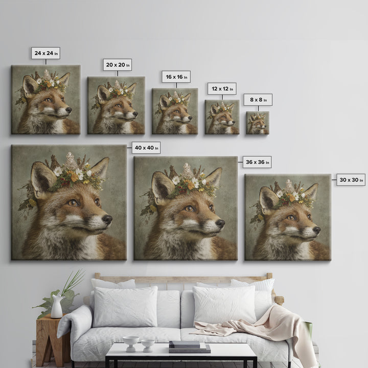 Fox Wearing a Tiny Crown Canvas Print, Whimsical Art, Printable Wall Art, Living Room Decor, Wonder, Abstract Wall Art, WHI-1x1-97