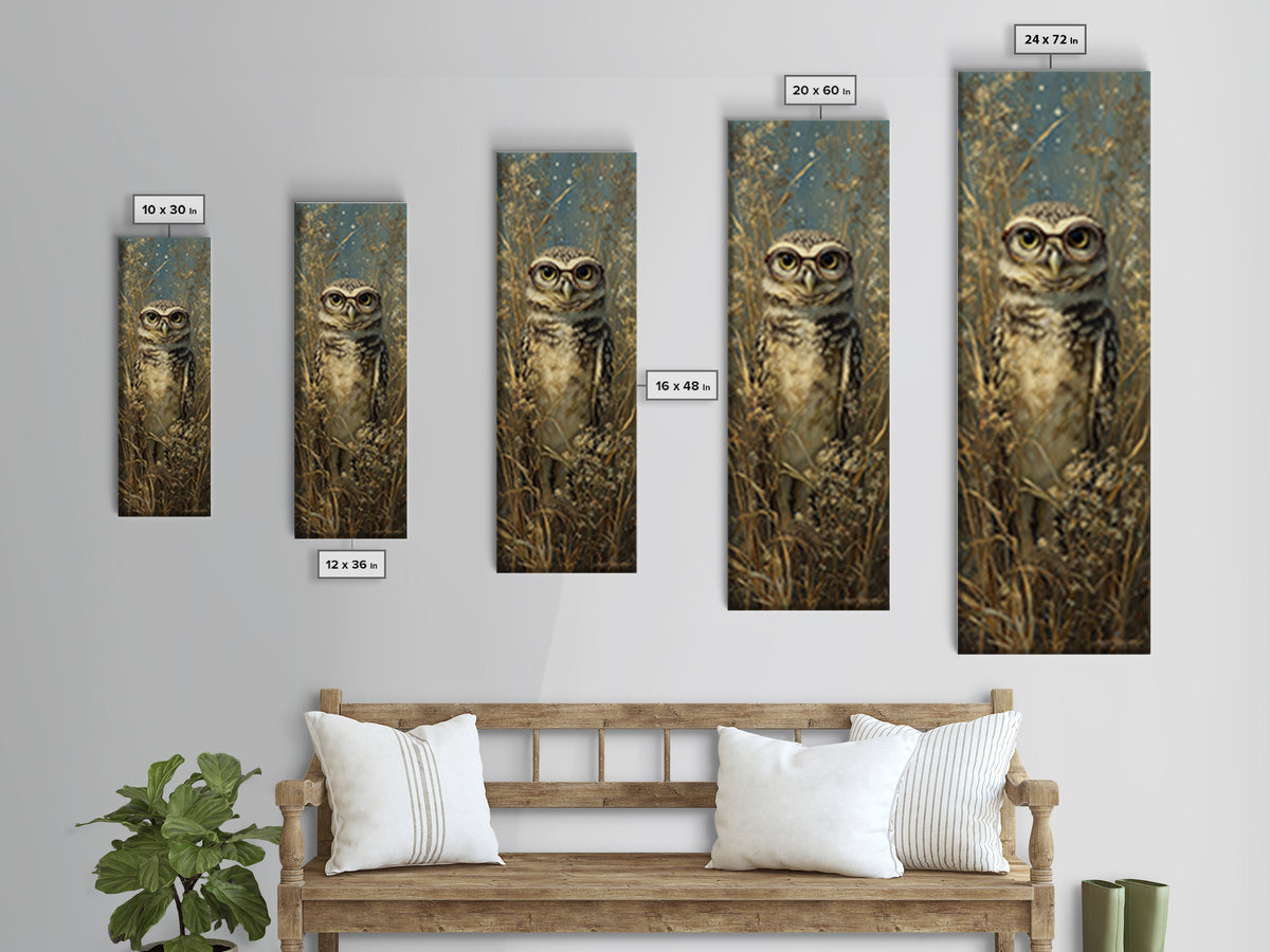 Owl Wearing Spectacles Among Stars Canvas Print, Whimsical Art, Neutral Decor, Living Room Decor, Fine Art, Wonder, Home Decor, WHI-1x3-18