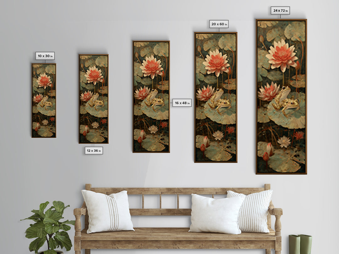 Frog Prince on a Lily Pad Framed Canvas Print, Whimsical Art, Wall Decor, Living Room Decor, Fine Art, Wonder, Printable Art, WHI-1x3-20