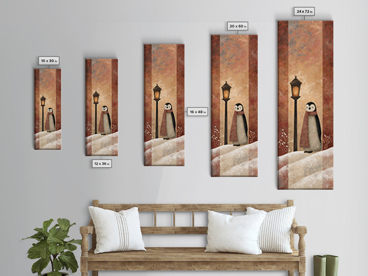 Penguin Holding a Lantern Framed Canvas Print, Whimsical Art, Textured Painting, Living Room Decor, Fine Art, Wonder, WHI-1x3-29