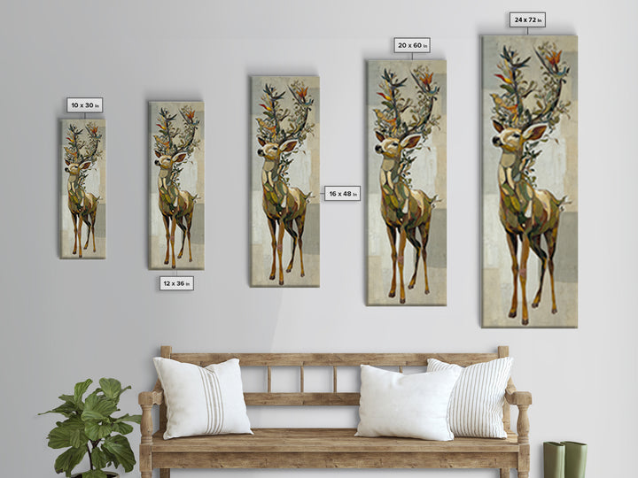Deer with Antlers Full of Birds Framed Canvas Print, Whimsical Art, Printable Art, Living Room Decor, Watercolor Art, Wonder, WHI-1x3-31