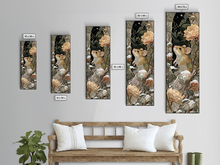 Mouse Ballerina in a Rose Garden Framed Canvas Print, Whimsical Art, Abstract Wall Art, Living Room Decor, Watercolor Art, WHI-1x3-47