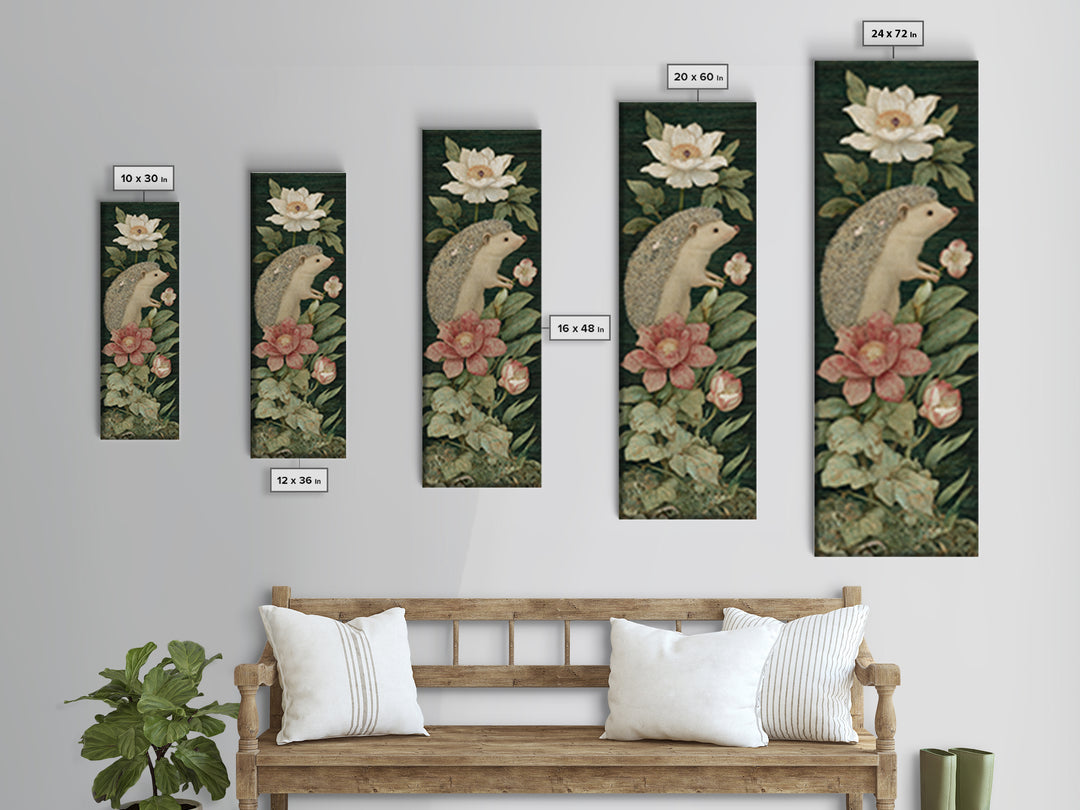Hedgehog Carrying Wildflowers Canvas Print, Whimsical Art, Bird Art, Living Room Decor, Fine Art, Wonder, Textured Painting, WHI-1x3-51