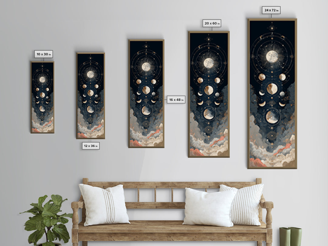 Moon with Sleeping Face and Dangling Stars Framed Canvas Print, Whimsical Art, Original Art, Living Room Decor, Oil Painting, WHI-1x3-52