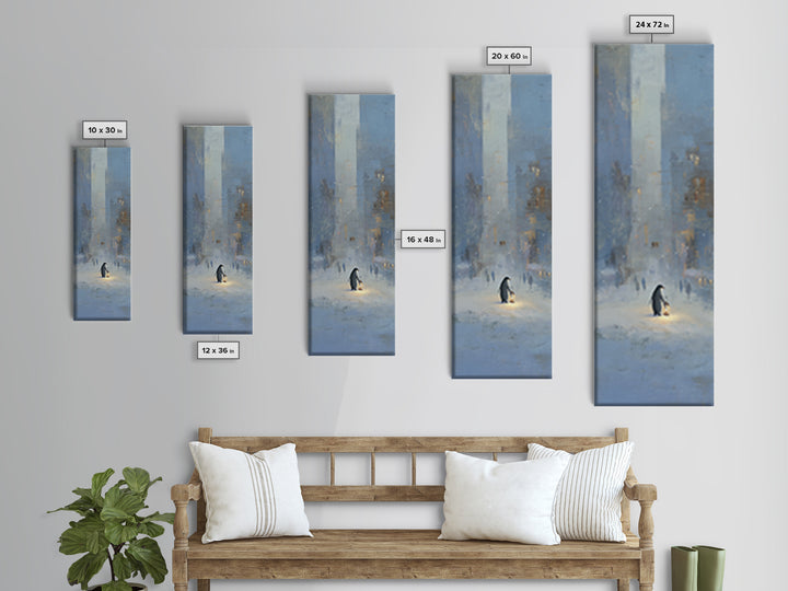 Penguin Holding a Lantern Framed Canvas Print, Whimsical Art, Textured Painting, Living Room Decor, Fine Art, Wonder, WHI-1x3-53